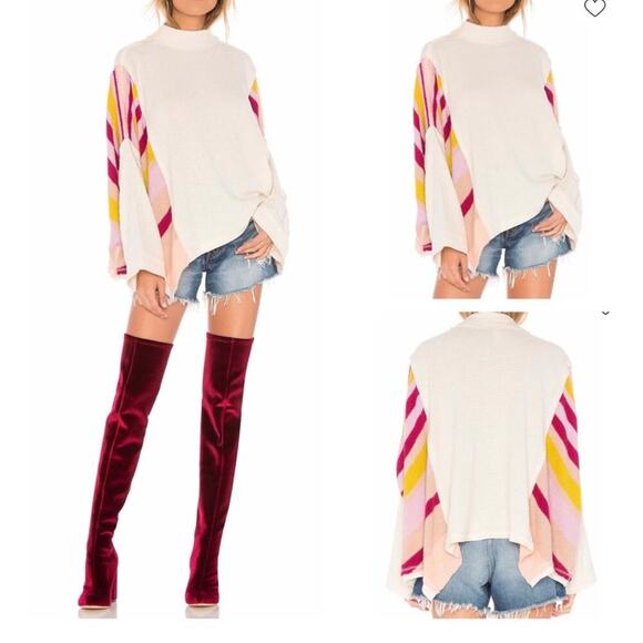 Free People Susie Sweater Swit Pullover Waffle Knit Stripes Cream Size Small - Picture 1 of 14